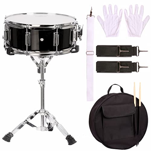 Snaredrum-Set für Kinder, Studenten, Anfänger, Übungsset mit Übungspad-Ständer, gepolsterter Gigbag, Umhängeband, Handschuh und Schlagzeugstöcken, 35,6 cm