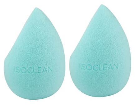 ISOCLEAN Cosmetic Makeup Sponge DUO, Beauty Sponge Set for Makeup Application of Liquid Foundation, Concealer, Blush, Cream & Powder, Teardrop Shape Blender for Easy Contouring - 2 Pack, Aqua