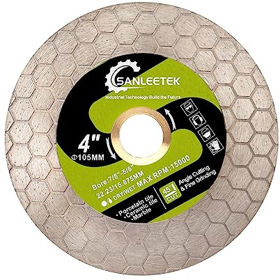 Diamond Tile Saw Blade SANLEETEK - 105mm Diamond Cutting Grinding Disc Hexagon Design for Porcelain Ceramic Tile Marble Artificial Stone Quartz