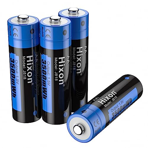 Hixon Lot de 4 piles AA rechargeables 1,5 V au lithium AA avec 3500 mWh et 1500 cycles de long, piles AA au lithium