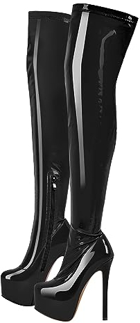 blingqueen Damen Plateau Stiefel Stretch Overknee Boots Stiletto Lack Schwarz 39 EU