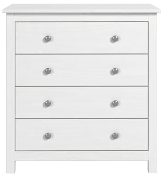 MOBLIT Cómoda Tabac de Madera Maciza de Pino Natural Blanco Lavado – 4 Cajones – Cajonera Dormitorio y Salón – Mueble Auxiliar de Almacenaje – 78,5x75x35 cm – Serie Alme – Robusta y Duradera