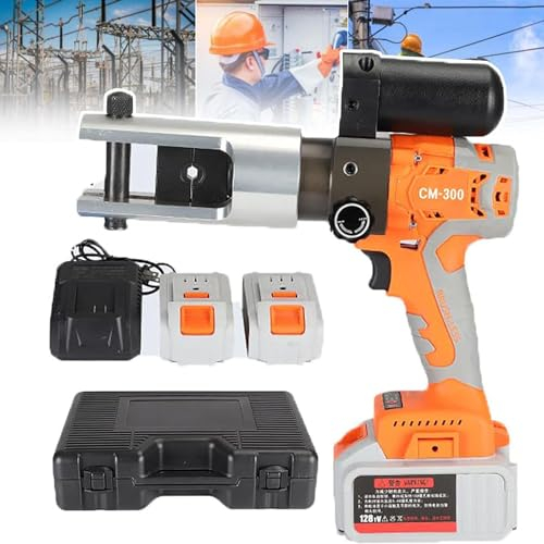 DEHIWI Herramienta De Prensado Hidráulico,Crimpadora De Terminal De Cable De Batería,Alicates De Engarce Eléctrica con Estuche De Transporte Y 11 Troqueles,Rango De Crimpado 16-300Mm²