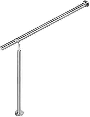 AUFUN Handlauf Edelstahl Eingangsgeländer Geländer für Treppen Wandhandlauf Treppengeländer Winkel Einstellbar für Drinnen und Draußen Treppenhaus (200 x 90 cm, Silber)