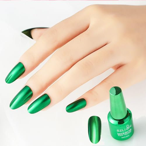 Green Nail Polish Chrome Metallic Nail Varnish, Mirror Quick Dry Metal Effect No UV Needed Christmas Nail Art Polish Chrome Nail Polish