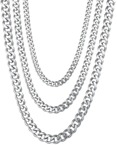 AB Viking Crafts Hochwertige Edelstahl Panzerkette Cuban Chain Farbe silber, Stärke 3 mm, Länge 55 cm in Geschenkbox | Lifestyle HipHop Punk Rock (55, 3 mm)