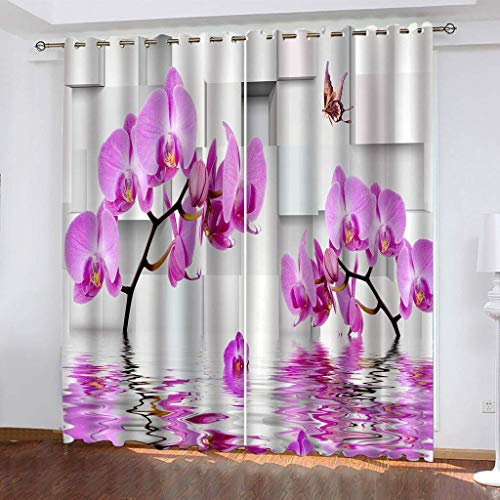 MAYNUO Blickdichte Vorhänge Mit Motiv 3D Schmetterling Lila Blume Kinder Gardinen Blickdicht Ösen Gardine Thermo 264x214 cm Schlafzimmer Kinderzimmer Vorhänge Dekoratives Muster, Verdunklungsvorhänge
