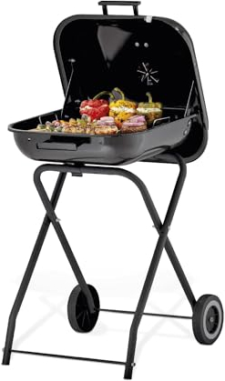 Tower T978571 XL Portable Grill with Collapsible Legs & Wheels, Porcelain Enamel Coated Firebowl, Powder Coated Steel Body, Black