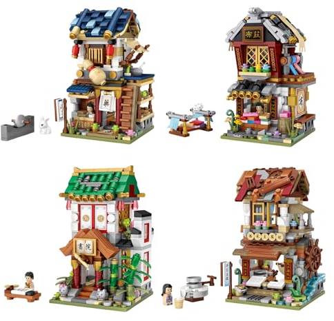 LOZ Bauklötze Bausteine 4-in-1 Chinesischer Tang Dynastie Märkte Staffel 2 Medizinladen Stoffladen Akademie Tofu-Laden Kreatives Lernspielzeug Konstruktionsspielzeug