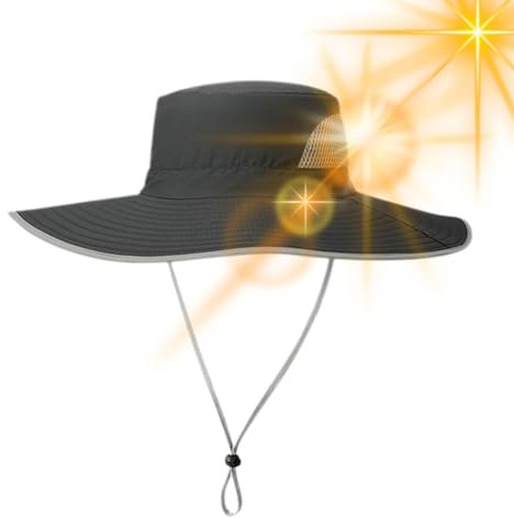 IAZE Sonnenhüte für Herren, breite Krempe, Fischerhut, Safarihut, Boonie-Hut, Fischerhut, Boonie-Hut mit verstellbarer Schnur für Wandern, Camping, Klettern, Angeln, Reiten, Urlaub, M