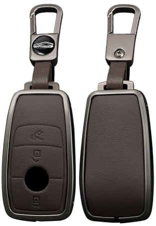 TECART Smart Autoschlüssel Hülle Cover Passt für Mercedes Benz A C E S G Klasse GLC CLE CLA W177 W205 W213 W222 S63 AMG Leder Zinklegierung Schutzhülle Schlüsselcover Zubehör 3 taste