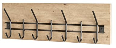 HAKU Wandgarderobe, eiche hell, schwarz, MDF, Metall - Maße: B 60 x H 20 x T 10 cm, Style: Modern