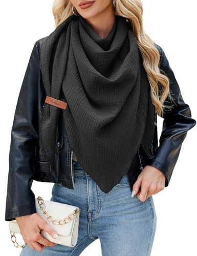 PASUDA Schal Damen Musselin Dreiecksschal Baumwolle 190 * 80cm | Bequem Weiches Dreieckstuch, Halten Sie Warm Halstuch, Musselintuch Herbst, Elegant Unifarben, Groß Schal Damen Stola