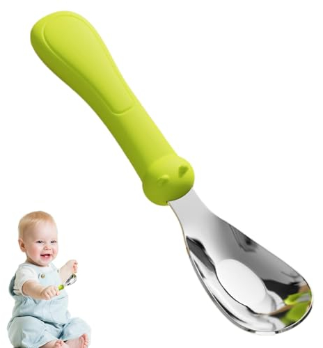 Rurunklee Babylöffel aus Metall, Babylöffel aus Edelstahl | Baby-Fütterlöffel mit Silikongriff | Lebensmittel- und Fütterungsbesteck aus Edelstahl, Sicherheitslöffel für Lebensmittel,