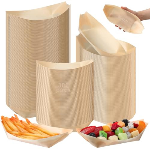 Sliner 300 platos desechables de madera para barco, platos de alimentos, platos desechables de madera para aperitivos, platos de sushi para catering y uso doméstico (8 pulgadas)