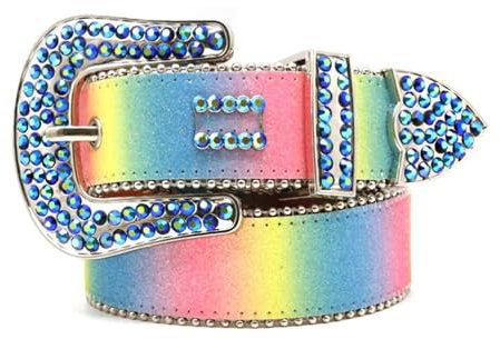JIARY Strass-Gürtel Für Damen Und Herren,Punk Nietengürtel Gürtel,Farbe Breiter Nietengürtel Im Vintage-Look,Cowboy-Cowgirl-Gürtel,Bunt,125CM/49.2''