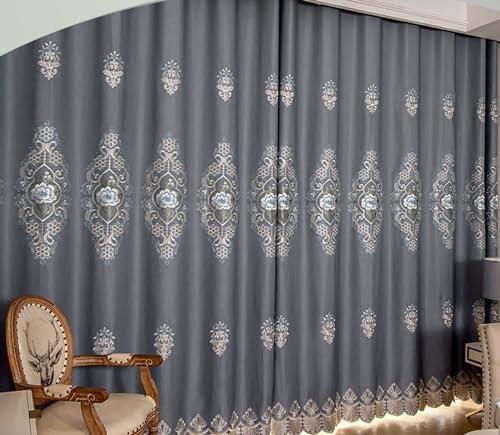 Daesar Verdunklungsvorhänge mit Ösen, Schiebengardinen Blickdicht 2er Set 107x244CM Landhausstil Stickerei mit Blumen Motiv Grau Gardinen Vorhänge Kinderzimmer Schlafzimmer
