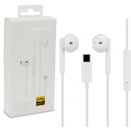 Cuffie Auricolari Type-C IN-EAR Per Huawei P40 Lite / P40 Lite E / P40 Lite 5G / P40 Pro/Mediapad M3 Lite / M5 Lite / M3 / M5 Tipo C Stereo con Microfono Headset Bianco