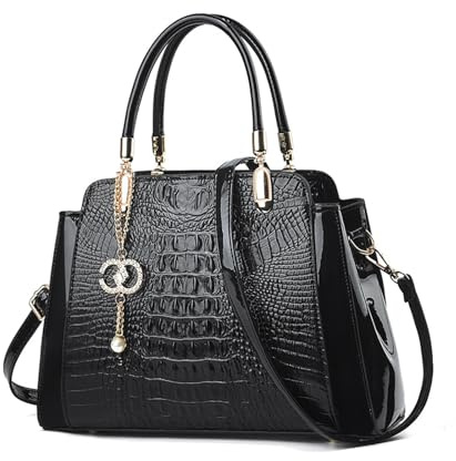 NICOLE & DORIS Bolso de Mujer Elegante Bolsos de Mano Cocodrilo Bolso Bandolera Charol Bolsos Totes Impermeable Bolso de Hombro Negro