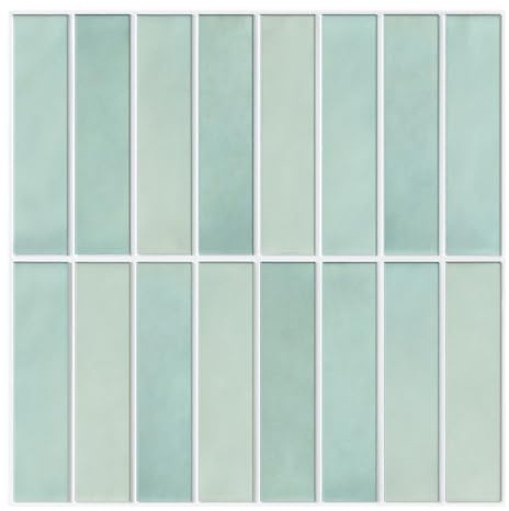 Commomy Light Teal Green 3D Peel and Stick on Tiles - 10 Pcs 11.8 x 11.8