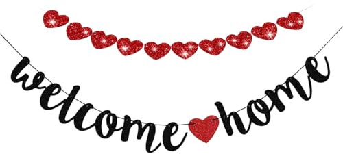 TJYAEKLTD Herzlich Willkommen Girlande, Welcome Garland Willkommen Zuhause Banner, Hängend Herzgirlande Banner Welcome Girlande mit Herzen für Partydeko Party Dekoration