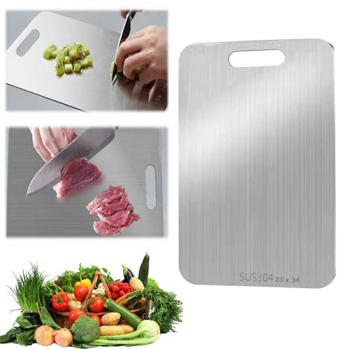 Gxlaihly Planche à Découper Inox, 34x23 cm - Planche à Découper Double Face en Titane pour Viande, Fruits et Légumes
