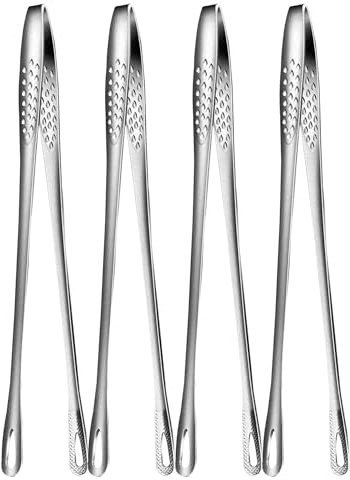 4 Pcs 11 Inches Korean BBQ Tongs Stainless Steel Grill Tongs Cooking Tweezers Japanese Barbecue Tong Kitchen Tong For Cooking Pasta Salads Buffet Food Serving
