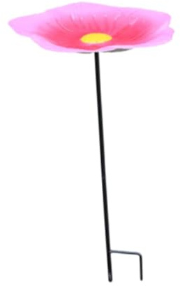 perfk Vogelhäuschen, Vogelhäuschen mit Metallpfahl, für den Außenbereich, Garten, Hinterhof, Dekoration, dekorativ, 50,8 cm hoch, Vogelbad, Rosa