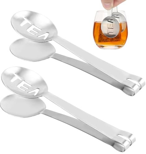 2stk Teebeutelpresse, Teelöffel aus Edelstahl für Losen Tee Eiswürfel Zuckerwürfel Teelöffel Teesiebe Teezange Sieb zum Anklipsen Teezubehör für Teetrinker