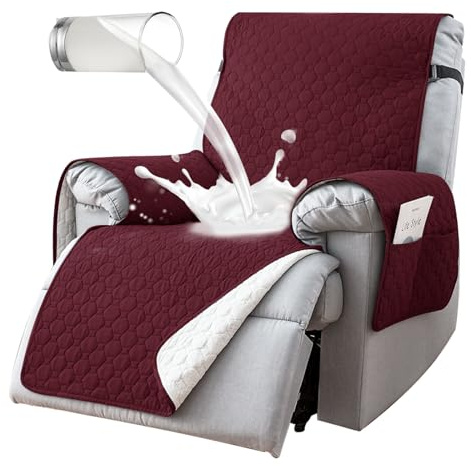 ocellie Sesselschoner für Relax-Sessel, neigbar, 100 % wasserdicht, rutschfest, Sesselbezug für 1-Sitzer mit 5 Taschen, Rot, 25 Zoll