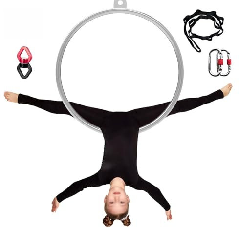 FFYUTING Home Acrobatic Aerial Hoop für Kinder und Erwachsene, Edelstahl-Lyra-Hoop-Yoga-Ring-Set mit Wandschnalle, Fitness-Tanz-Suspension-Trainingsset