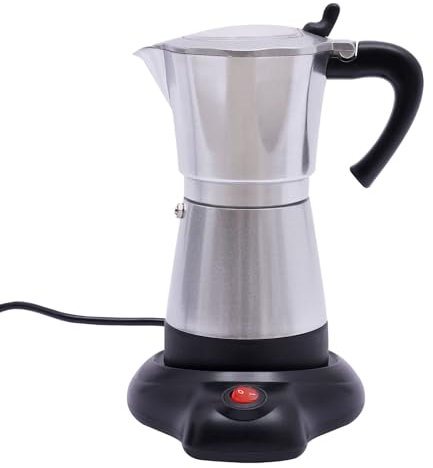 RjcdOPL Cafetera Eléctrica Italiana con Base, Para 6 Tazas Espresso, 300 ml, 480 vatios, Aleación de aluminio, rotación 360°, 10,2 x 19,5 cm (plata)