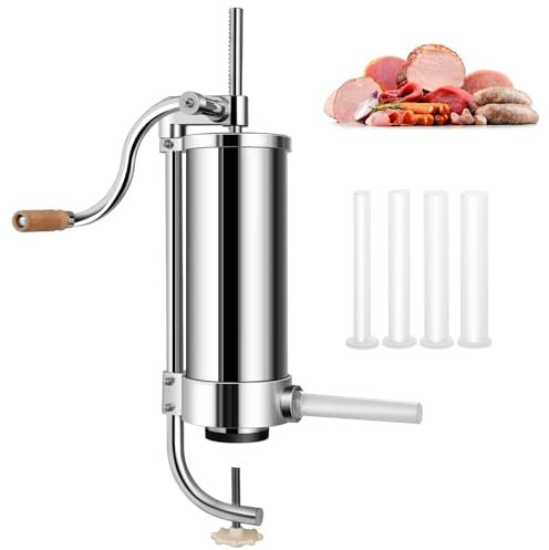 GYMAX Insaccatrice Manuale, Produzione di Salsicce, Macchina per Salsiccia in Acciaio Inossidabile, con Tubi di Riempimento di Diversi Diametri, Morsetto da Tavolo (Verticale, 3 kg)
