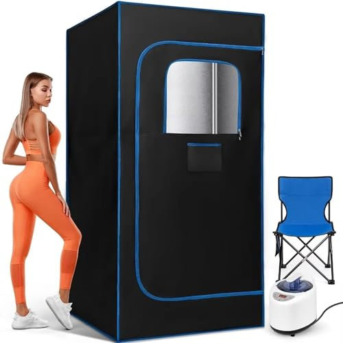 Sauna Portable à Domicile Boîte De Sauna À Vapeur Portable for La Maison, Kit De Tente De Sauna Épais Personnel for Spa, Sauna Intérieur De Relaxation avec Générateur De Vapeur, Télécommande, Chaise