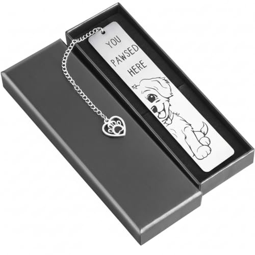 Edelstahl Lesezeichen Buchzeichen - Lustige Metall Lesezeichen für Bücher mit Geschenkbox | Perfekte Geschenke für Buchliebhaber, Hund/Katze Fans-Weihnachten,Geburtstag, Muttertag,Ruhestand(E-Hund)