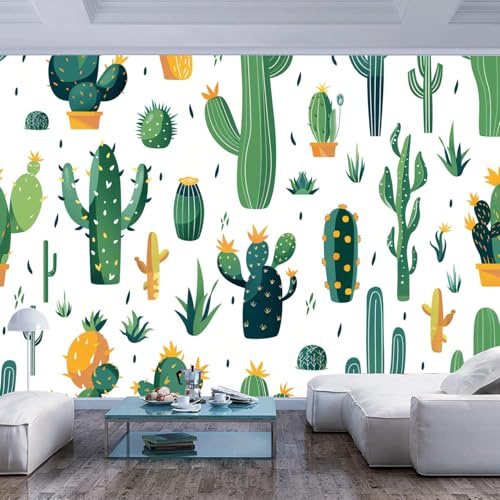 JIAOQSS Wall Mural 3D Print Wallpaper Photo Cartoon Plant Cactus Green Non-Woven Living Room Bedroom Wall Decoration Photo Mural Gaming Room TV Background Decor
