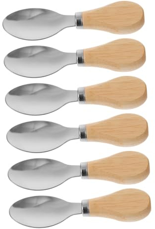HOLIDYOYO 6pcs Stainless Steel Butter Spoon Wooden Handle Charcuterie Utensils for Serving Cheese Jam Soup Short Handle Scoop for Kitchen