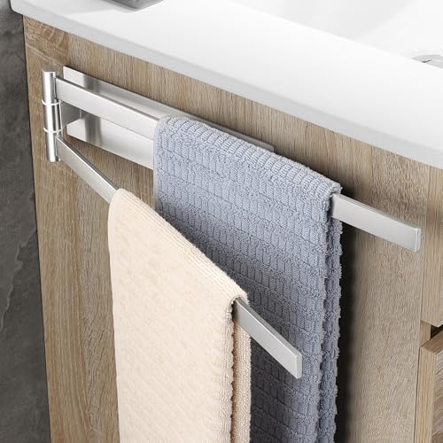 OETAMS Handtuchhalter Ohne Bohren Silber 180° Schwenkbar Bad Handtuchstange | Eckig Habdtuchhalterung 304 Edelstahl Badetuchhalter Doppelter Handtuchhalter Selbstklebend