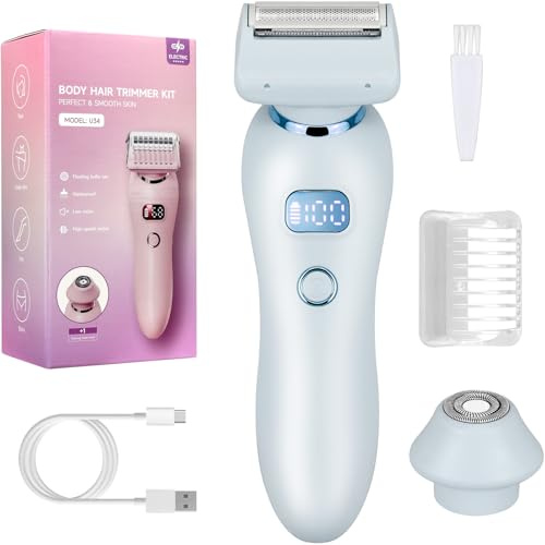 Lady Shavers für Frauen, 2 in 1 Wasserdichter Elektrischer Damenrasierer mit LED-Anzeige, Nass und Trocken, Schmerzlose Haarentfernung für Gesicht Beine Achselbikini Schamhaare USB-C Wiederaufladbarer