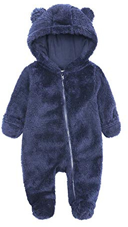 KIDDLETOWN Baby Snowsuit Newborn Baby Hooded Footed Romper Cartoon Bear Snowsuit Winter Coat Warm Fleece Zipper Girl Boy Jumpsuit 3-6 Months