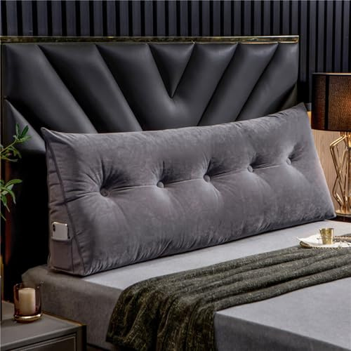 Almohada para Cabecero de Cama De Lujo, Gran Cuña Cojín de respaldo Soporte Lumbar, Funda De Terciopelo Lavable, Triangular Almohadas De Lectura Para Cama, Cabecera, Sofá(60x50x20cm,Gray)