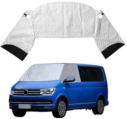 Kocusu Windschutzscheibenabdeckung für VW T6, Frontscheiben-Wickelabdeckung mit Tasche, wasserdicht, Anti-Sonnenschutz, PE-Aluminiumfolie Scheibenabdeckung Wasserdich