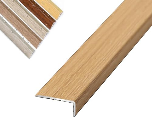 3 Cm L-förmige Stufenkantenprofil, 90cm Treppen Kantenschutz Holzmaserung, Eckenschutz Treppenkantenprofil, Aus Metall Für Holz/Vinyl/Fliesen Treppen Schneidbar(Light Oak,W2CM)