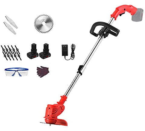 Desbrozadora eléctrica inalámbrica portátil con batería de Iones de Litio de 12 V, 6000 mAh, 8000 RPM, Ligera, telescópica, Cabezal pivotante de 90° para Corte.