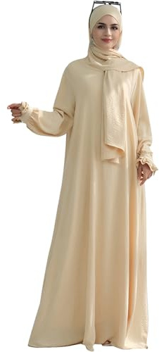 Zofocy Modest Muslim Abaya Damen mit Integriertem Schal Hijab Muslimisch Kleid Solid Einteiler Hoodie Robe