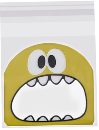 UTHCLO 300 Stück Selbstklebende Cartoon Plastik Verpackungstüten für Kekse Süßigkeiten in Rot Gelb Grün Flachbeutel mit Offenem Mund Design für Hochzeit Geburtstag Party Geschenk