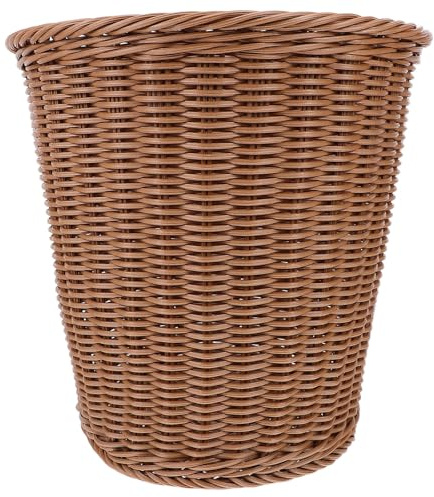 DOITOOL Corbeille à papier en osier : poubelle en imitation rotin, poubelle en plastique, poubelle de salle de bain, panier de rangement pour linge tissé