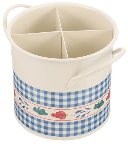 Veemoon Porte-ustensiles Vintage Compartiments pour Cuisine Organisateur de Rangement pour Couverts Baguettes et Ustensiles Seau Rétro pour Comptoir et Maison