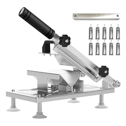 Manual Frozen Meat Slicer,Adjustable Thickness, Stainless Steel Food Slicer with Suction Cup Base & Alloy Steel Blade,for Beef Mutton Bacon Home Food Slicing Machine for Home Kitchen, Hot Pot, BBQ