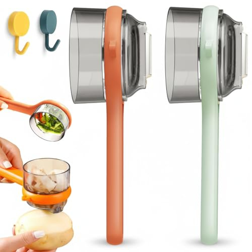 2 in 1 Multifunctional Vegetable Peeler with Container (2-Pack), Mess-Free Kitchen Peeler for Potato, Apple, Carrot, Cucumber, Dishwasher Safe Food-Grade Fruit Peeler, Ambidextrous Grip for Safe Use